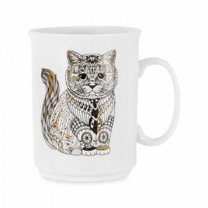 Кружка Кот, 415 мл, фарфор, белый, декор, серия Wild, ANNA LAFARG, Китай, Большие кружки