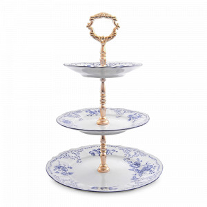 Этажерка 3 яруса, 35 см, фарфор, белый, декор, серия Синие розы, BERNADOTTE, Чехия, Этажерки и вазы для фруктов