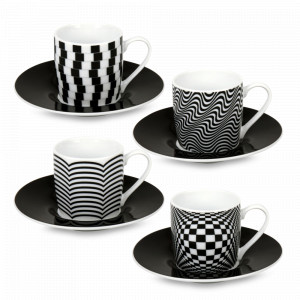Набор из 4-х кофейных пар «Оптические иллюзии», 85 мл, фарфор, белый, черный, KOENITZ, Германия, Кофейные пары