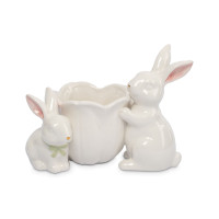 Конфетница Кролики с цветком, 19 х 15 см, керамика, белый, декор, серия Bunny, ANNA LAFARG, Китай