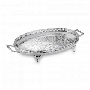 Поднос овальный с ручками на ножках, 46 х 25 см, нержавеющая сталь, серебро, QUEEN ANNE, Великобритания, QUEEN ANNE (Великобритания)