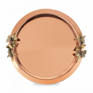 Поднос круглый &quot;Бабочки&quot;, медь, 27 см, серия Летний сад, Кольчугинский Мельхиор, Россия, Подносы