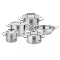 Набор посуды 9 предметов: 4 кастрюли, 1 сотейник, 4 стеклянные крышки, серия Gourmet Plus, ELO, Германия, 