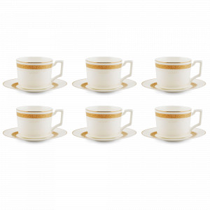 Набор из 6-ти чайных пар, 250 мл, фарфор, белый, золотая отводка, серия Золотая линия, REPAST, Чехия, Чайные пары REPAST