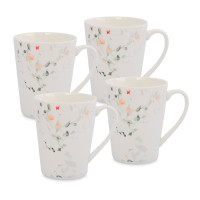 Набор из 4-х кружек Цветы и листья, 420 мл, фарфор, белый, декор, серия Primrose, ANNA LAFARG, Китай