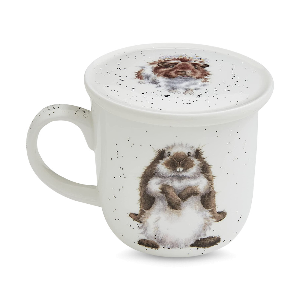 Кружка с подставкой «Свинка посередке», 310 мл, костяной фарфор, белый, декор, серия Wrendale Designs, ROYAL WORCESTER, Великобритания