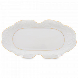 Блюдо овальное, 36 х 22 см, фарфор, белый, золотая отводка, серия Rococo, REPAST, Чехия, Блюда сервировочные REPAST