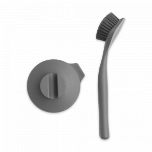 Щетка для мытья посуды с держателем на присоске, 23,5 см, пластик, серый, серия Sink Side, BRABANTIA, Бельгия, Органайзеры для раковины