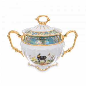 Сахарница Охота, 400 мл, фарфор, зеленый, серия Мария-Тереза, REPAST, Чехия, Мария-Тереза REPAST