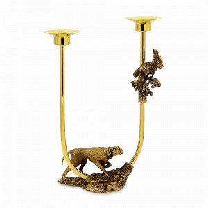 Подсвечник на 2 свечи «Пойнтер», 20 см, латунь, золотистый, серия Охотничий домик, Кольчугинский Мельхиор, Россия, Подсвечники и канделябры