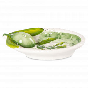 Тарелка для лимона, 12 х 8 см, керамика, белый, зеленый, серия Оливки, EDELWEISS, Италия, EDELWEISS (Италия)
