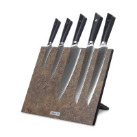 Набор кухонных ножей, 5 штук, на магнитной подставке, серия Triangle Damascus, HEIMCUT, Россия