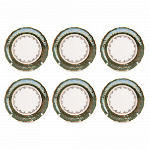 Набор из 6-ти обеденных тарелок Зеленый лист, 25 см, фарфор, белый, декор, серия Мария-Тереза, REPAST, Чехия, Мария-Тереза REPAST