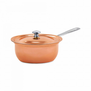 Сотейник с крышкой, 20 см, 1.5 л, медь, нержавеющая сталь, серия Медная посуда, Кольчугинский Мельхиор, Россия, Медные сотейники