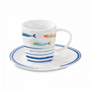 Пара чайная, 250 мл, фарфор, белый, декор, серия Морской берег, EASY LIFE (R2S), Италия, Чайные пары из фарфора