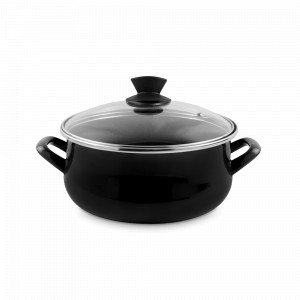 Кастрюля с крышкой, 20 см, сталь, стеклоэмаль, черный, серия Black, VITRINOR, Испания, Посуда антипригарная