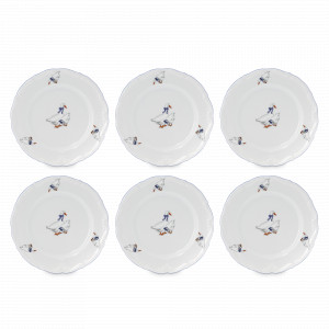 Набор из 6-ти закусочных тарелок, 21 см, фарфор, белый, декор, серия Гуси, REPAST, Чехия, Гуси REPAST