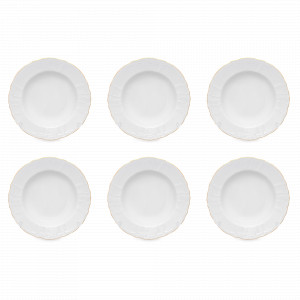 Набор из 6-ти тарелок для пасты, 23 см, фарфор, белый, золотой, серия Белый декор, BERNADOTTE, Чехия, Тарелки для пасты