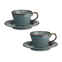 Набор кофейных пар на 2 персоны, 125 мл, фарфор, синий, коричневый, серия Antique, LIBERTY JONES, Россия, 