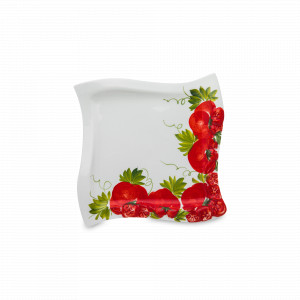 Блюдо квадратное сервировочное, 20 см, керамика, белый, декор, серия Томаты, EDELWEISS, Италия, EDELWEISS (Италия)