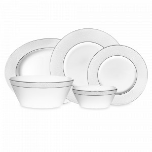 Сервиз столовый на 6 персон, 20 предметов, костяной фарфор, белый, декор, серия Белый жемчуг, NARUMI, Япония, NARUMI (Япония)