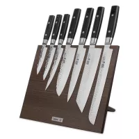 Набор кухонных ножей, 7 штук, на магнитной подставке ComposeEat (коричневая), серия Zen, YAXELL, Япония, 