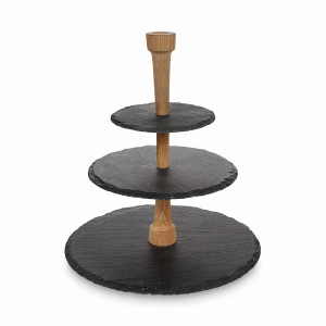 Этажерка трехъярусная, 30 см, камень сланец, дуб, черный, BOSKA, Нидерланды, Этажерки и вазы для фруктов