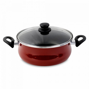 Кастрюля низкая с крышкой, 26 см, 4.5 л, сталь, стеклоэмаль, красный, серия Authentique Burgundy, VITRINOR, Испания, Кастрюли
