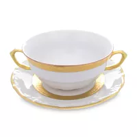 Пара бульонная Матовая полоса, фарфор, белый, золотой, серия Мария-Тереза, REPAST, Чехия, 