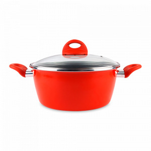 Кастрюля низкая с крышкой, 20 см, сталь, стеклоэмаль, красный, серия Pomodoro, VITRINOR, Испания, Кастрюли с антипригарным покрытием