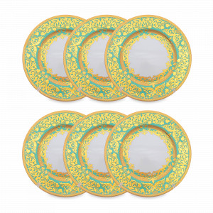 Набор из 6-ти обеденных тарелок Seladon Gold, 28.5 см, фарфор, оливковый, золотой, серия Constanza Natalia, FALKENPORZELLAN, Германия, Плоские круглые тарелки