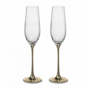 Набор из 2-х бокалов для шампанского, 180 мл, стекло, золотистая ножка, серия Ravello, ANNA LAFARG, Китай, Бокал-флейта для шампанского
