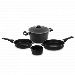 Набор посуды из 5-ти предметов, материал: алюминий, стекло, цвет: черный, серия Frying Pans, AMT, Германия, AMT (Германия)