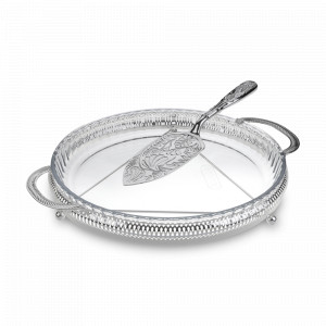 Блюдо для торта с лопаткой, 28,5, нержавеющая сталь, стекло, серебро, QUEEN ANNE, Великобритания, QUEEN ANNE (Великобритания)