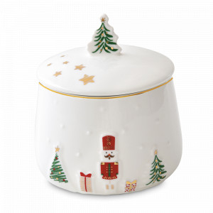 Сахарница с крышкой Santa &amp; Snowman, фарфор, серия Let It Snow, EASY LIFE (R2S), Италия, Новогодняя коллекция