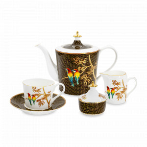 Сервиз чайный на 6 персон Птицы, 15 предметов, костяной фарфор, белый, золотой, серия Stechcol, ANNA LAFARG, Китай, Наборы столовой посуды