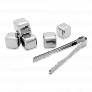 Набор из 5-ти камней для виски с щипцами, нержавеющая сталь, стальной, серия Leopold Vienna, BREDEMEIJER, Нидерланды, Формы для льда