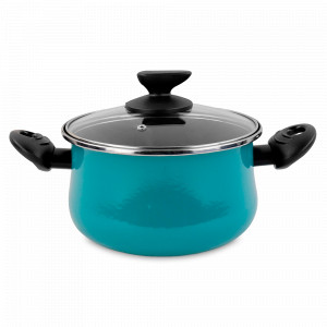 Кастрюля высокая с крышкой, 24 см, 6.5 л, сталь, стеклоэмаль, бирюзовый, серия Country, VITRINOR, Испания, Кастрюли с антипригарным покрытием