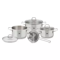 Набор посуды из 6 предметов для индукционных плит, 3 кастрюли, 1 ковш, 3 стеклянные крышки, нержавеющая сталь, серия Twice Select, ELO, Германия, 