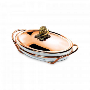 Блюдо для горячего с крышкой «Чеснок», 2.4 л, медь, стекло, серия Медная посуда, Кольчугинский Мельхиор, Россия, Мармиты