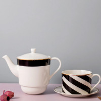 Набор чайный For One Jardin, 3 предмета, чайник на 500 мл, фарфор, белый, черный, серия Mikasa Hampton, KITCHEN CRAFT, Великобритания_00817710058312639731.jpg