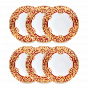 Набор из 6-ти суповых тарелок Bordeaux Gold, 23.5 см, фарфор, бордовый, золотой, серия Constanza Natalia, FALKENPORZELLAN, Германия, Наборы глубоких тарелок