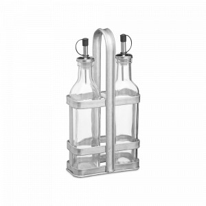 Набор из 2-х бутылок для масла и уксуса на подставке, 26 х 13 см, нержавеющая сталь, стекло, серый, серия Industrial Kitchen, KITCHEN CRAFT, Великобритания, Kitchen Craft Industrial Kitchen