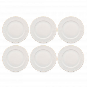 Набор из 6-ти обеденных тарелок, 27 см, фарфор, белый, золотой, серия Белый узор, BERNADOTTE, Чехия, BERNADOTTE (Чехия)