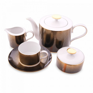 Сервиз чайный на 6 персон Black Gold, 17 предметов, фарфор, черный, золотой, серия Constanza Rio, FALKENPORZELLAN, Германия, Наборы столовой посуды