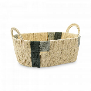 Корзина плетеная овальная Bodhran Sage, размер M, шпагат, металл, бежевый, зеленый, серия Ethnic, TKANO, Россия, Органайзеры для хранения