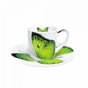 Пара кофейная, 100 мл, костяной фарфор, белый, зеленый, серия Freedom, TAITU, Италия, Кофейные пары