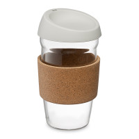 Кружка дорожная Cozy Cup, 450 мл, боросиликатное стекло, силикон, светло-серый, SMART SOLUTIONS, Россия