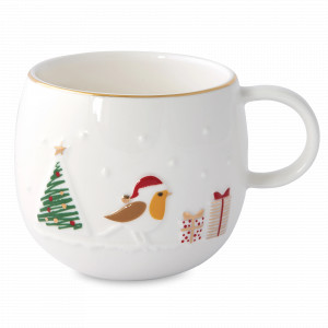 Кружка Птичка, 400 мл, фарфор, белый, декор, серия Let It Snow, EASY LIFE (R2S), Италия, EASY LIFE R2S (Италия)