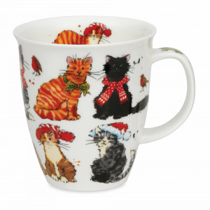 Кружка «Праздничные Кошки», 480 мл, костяной фарфор, белый, декор, серия Nevis, DUNOON, Великобритания, НОВИНКИ